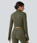 Veste yoga SoftlyZero™ Plush col montant manches longues avec trous pour pouces et dos croisé