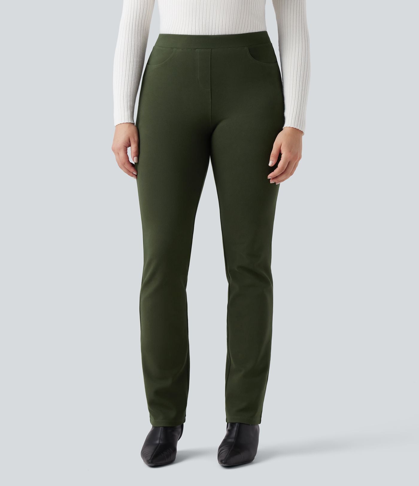 Pantalon tailleur slim taille mi-haute en ponte roma résistant avec poches