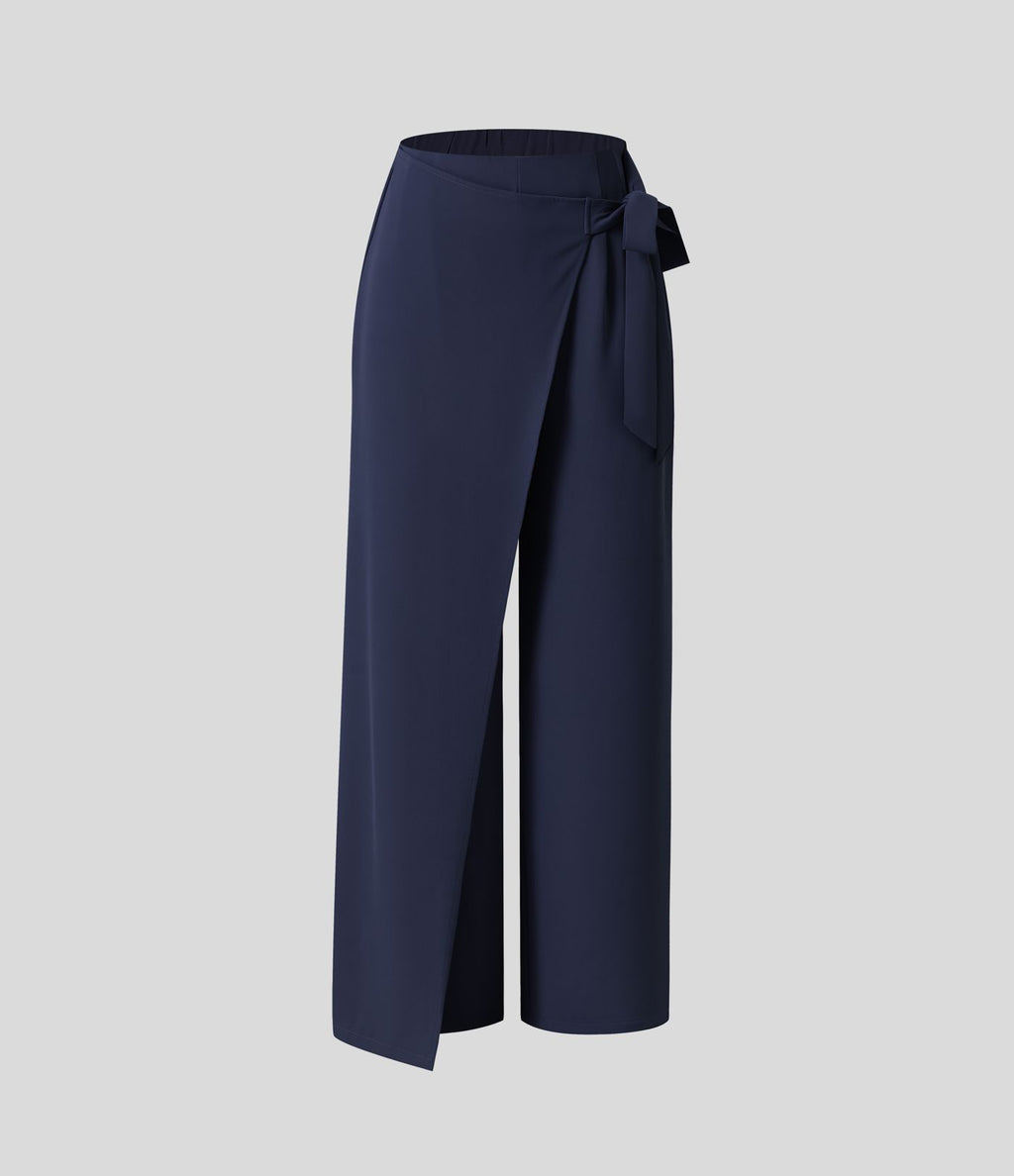 Pantalon Tailleur Large Fluide Taille Haute Fermeture Éclair Invisible