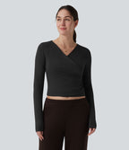 Top réchauffant casual Halara HeatCore col V manches longues croisé avec fronces