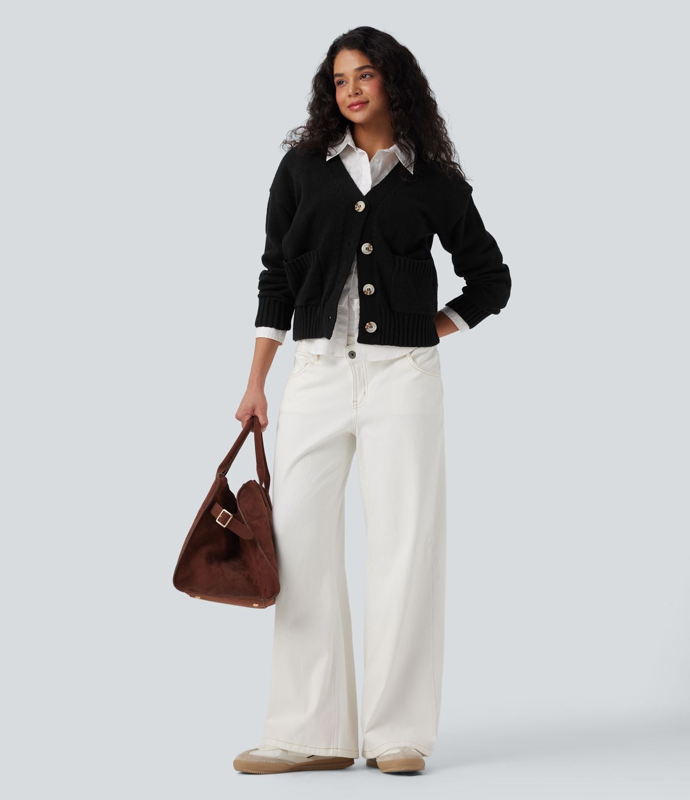 Cardigan tailleur col V manches longues avec poches