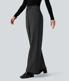 Pantalon tailleur rayé coupe droite taille haute avec poches