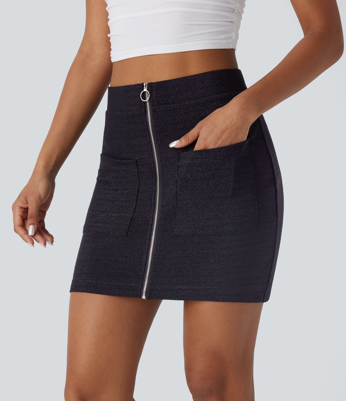 Mini jupe moulante taille haute effet sparkle, avec poches