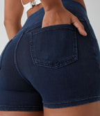 Halara Flex™  Shorts 7,5cm Denim Casual Taille Haute Poches Latérales Croisées en Maille Extensible
