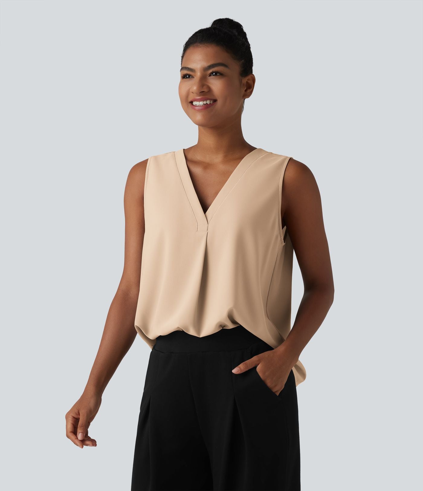 Blouse esprit bureau oversize défroissage facile, sans manches et col V