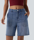 Short en jean Halara Flex™ mi-taille ample délavé décontracté avec poches