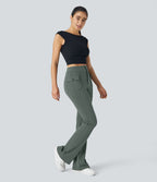 Pantalon cargo décontracté évasé taille haute avec poches à rabat latérales