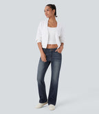 Jean bootcut délavé Halara Flex™ taille basse avec bouton, fermeture éclair et poches multiples