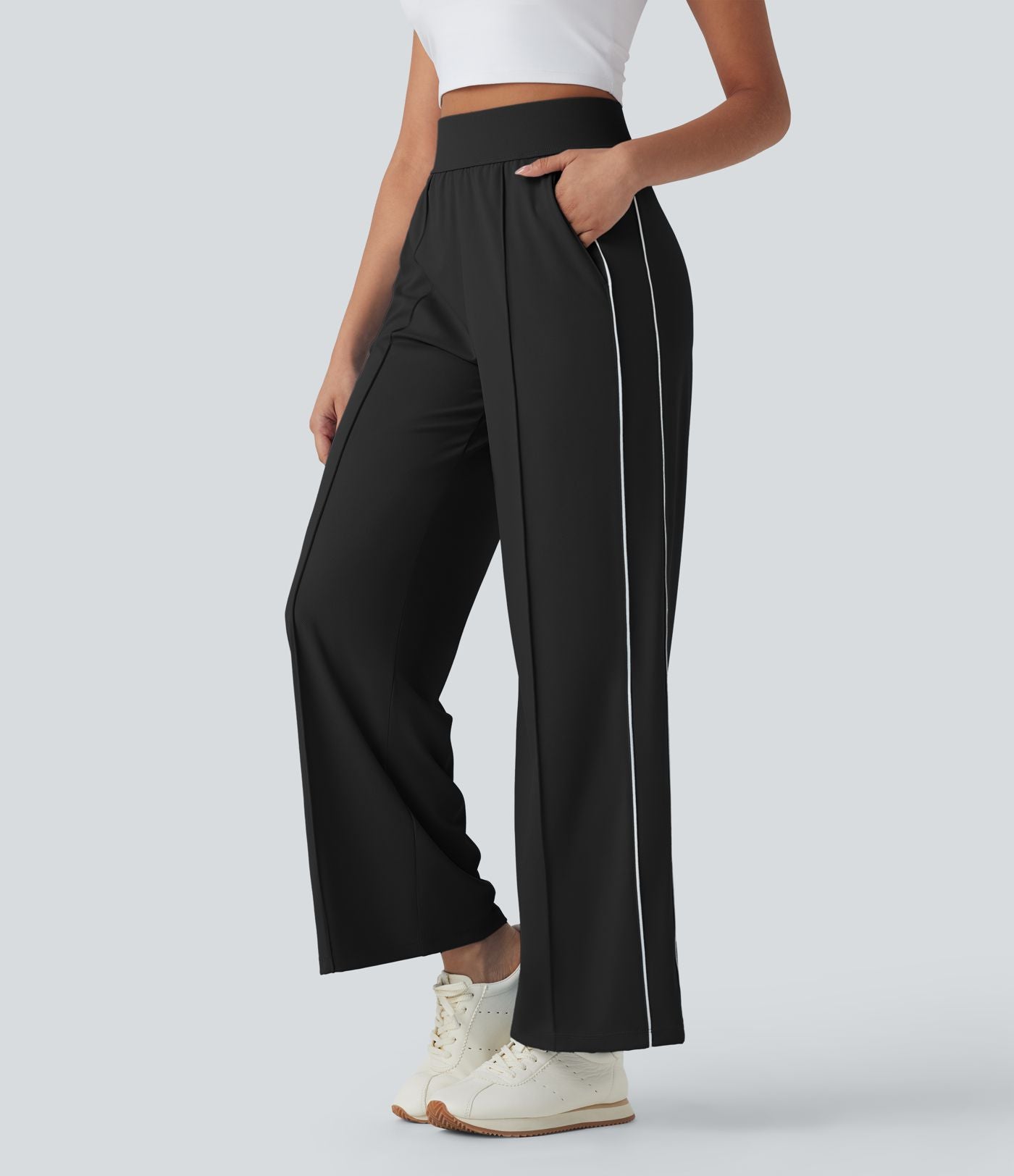 Pantalon d’entraînement taille haute, jambe droite à séchage rapide avec poches, UPF40+