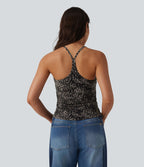 Débardeur casual dos nageur imprimé léopard avec soutien-gorge intégré