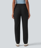 Pantalon coton fuselé taille mi-haute avec poches