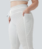 Legging yoga grande taille taille haute avec cordon de serrage à rayures avec poches
