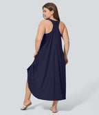 Breezeful™ Dos Nu Racerback Poche Latérale Haut Bas Fluide Midi Séchage Rapide Décontracté Robe Grande Taille