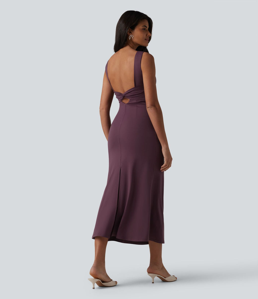 Robe midi sans manches col bateau avec brassière intégrée
