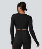 Haut de sport yoga court en maille gaufrée à manches longues sans couture OneForm Seamless Flow