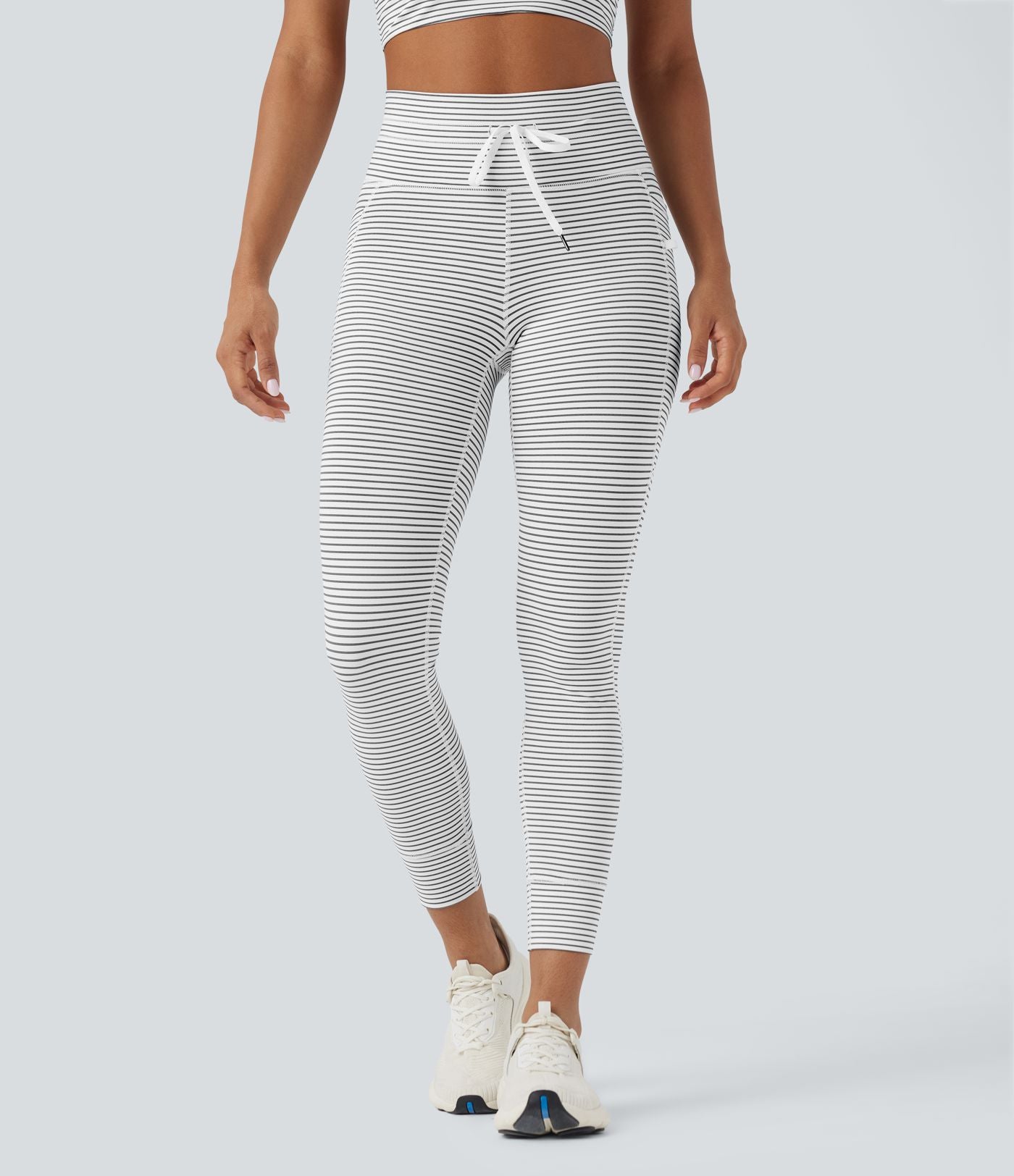 Legging de yoga rayé taille haute avec cordon de serrage et poches