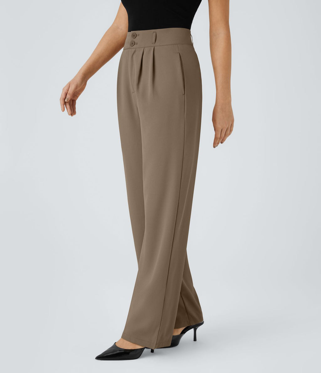 Pantalon de travail Halara Flex™ droit froncé avec poche zippée, taille haute