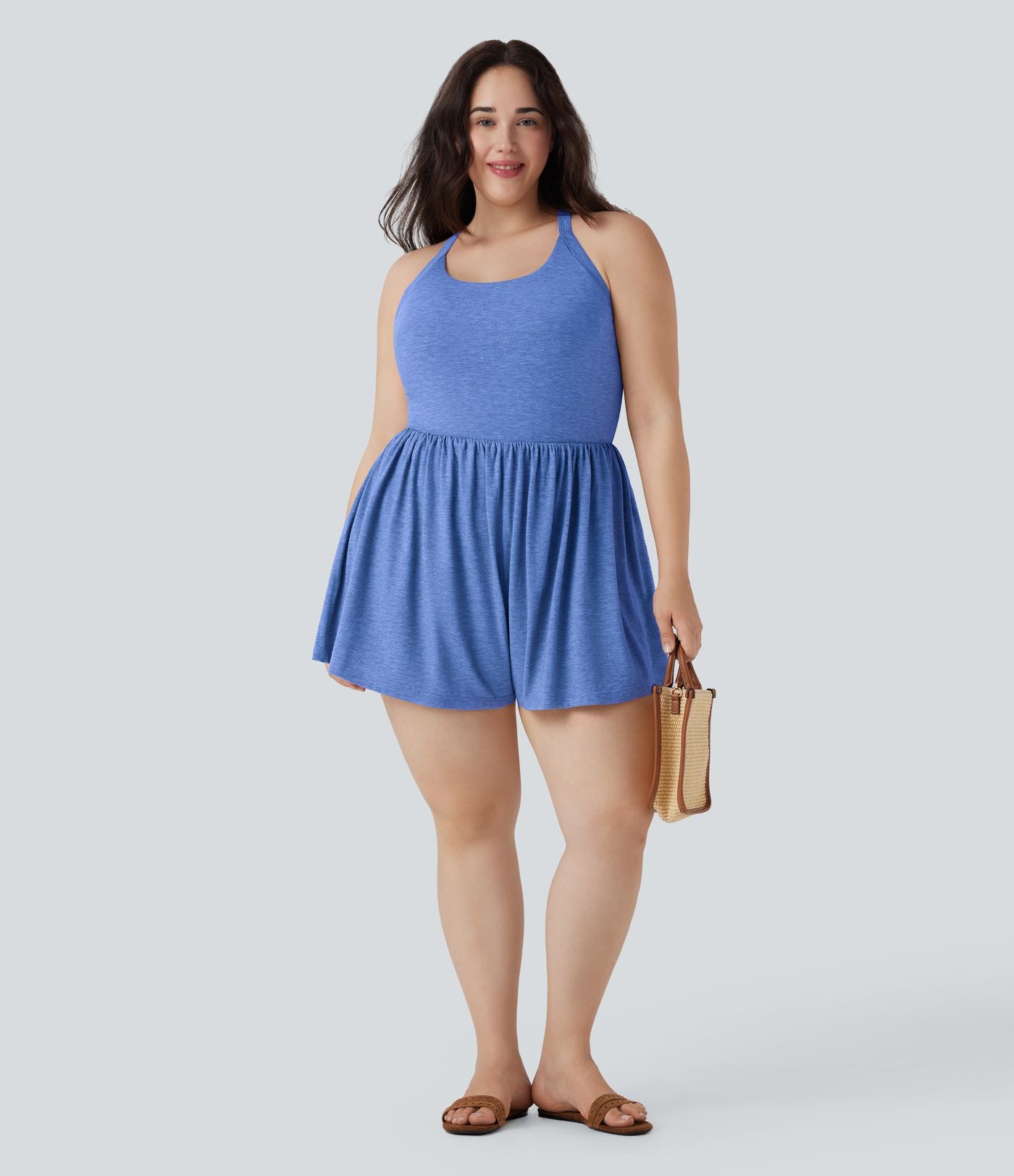 Combinaison-short de séjour grande taille 2-en-1 dos nu torsadée avec poches - Easy Peasy Edition