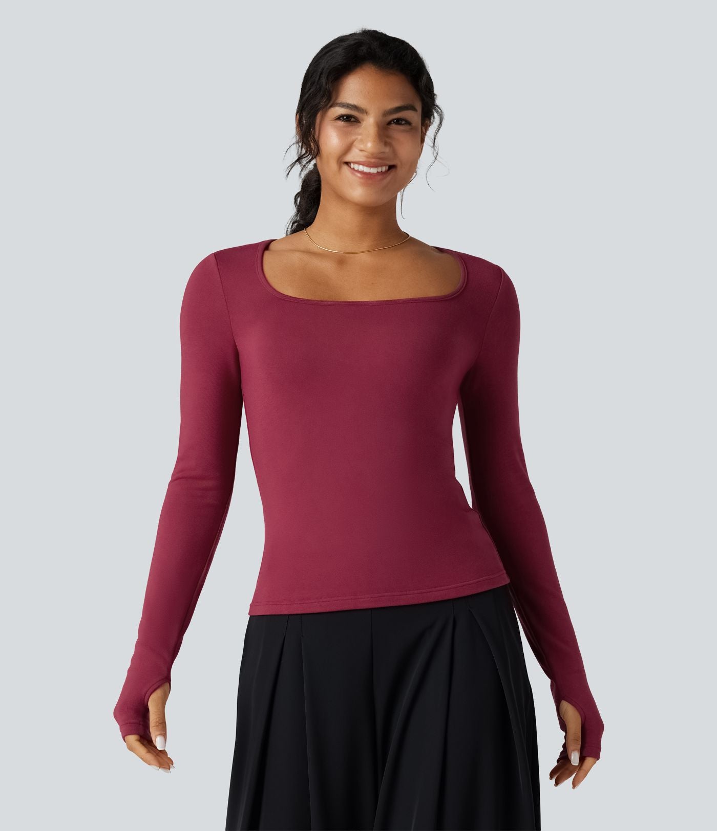 T-shirt tailleur col carré manches longues coupe ajustée