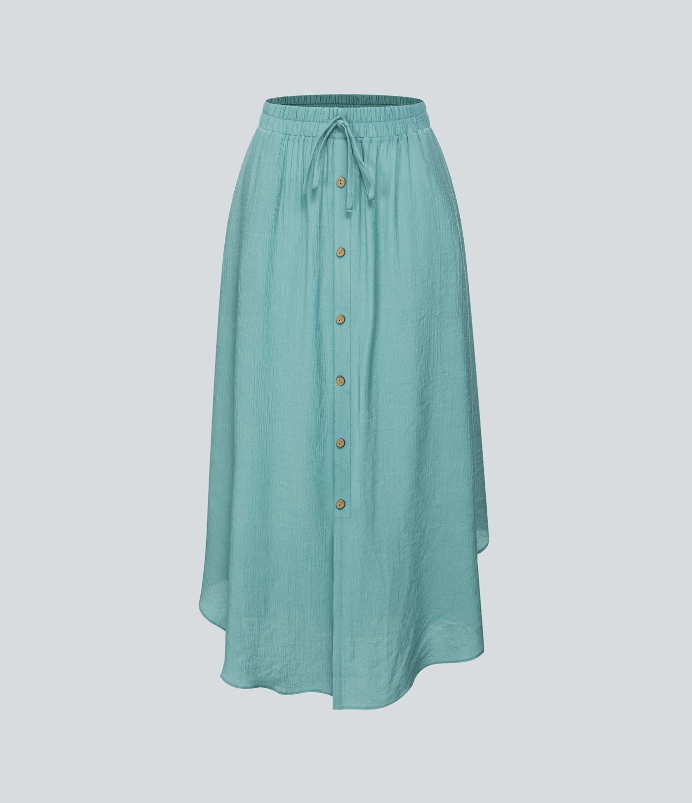Jupe Midi Fluide Taille Haute Cordon de Serrage Boutonnés Poches Latérales
