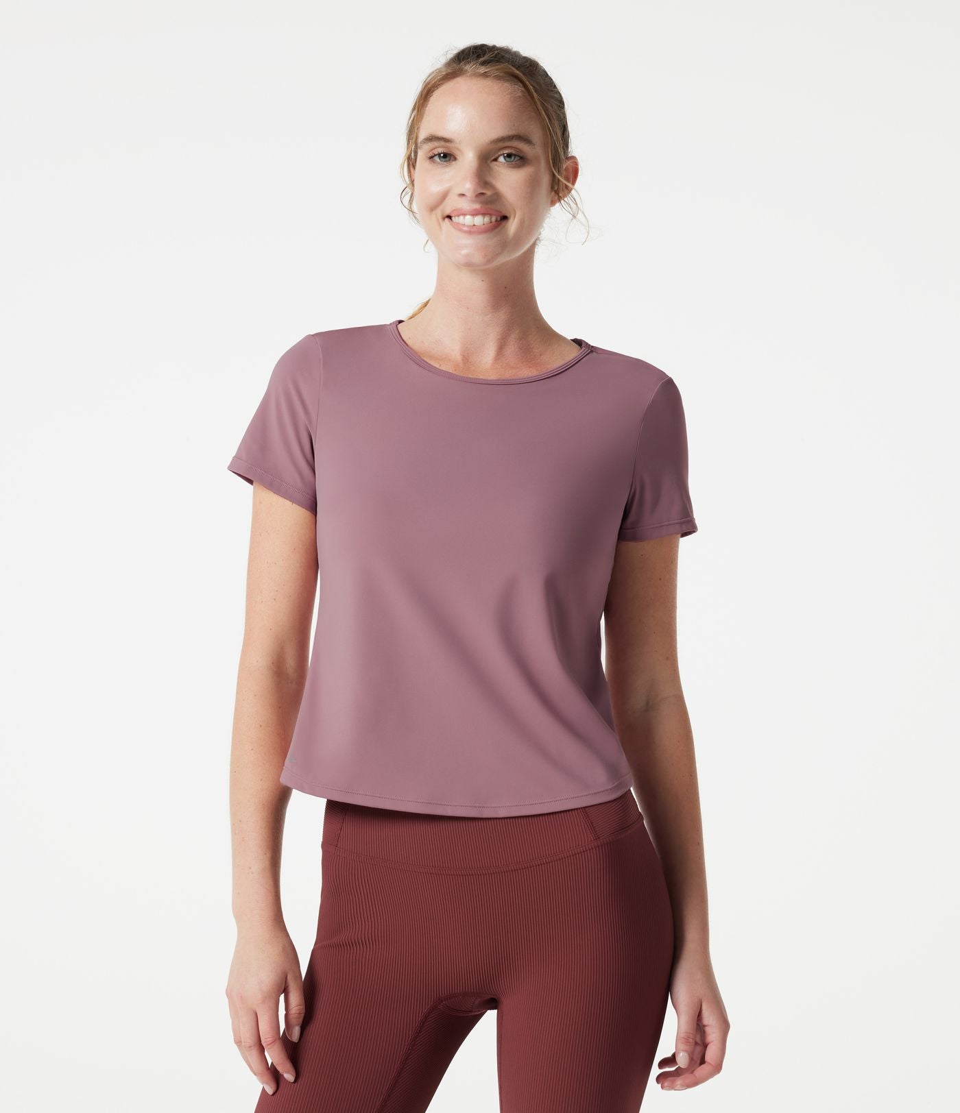 Haut de yoga col rond manches courtes avec brassière intégrée effet frais InstantCool séchage rapide, protection solaire UPF50+