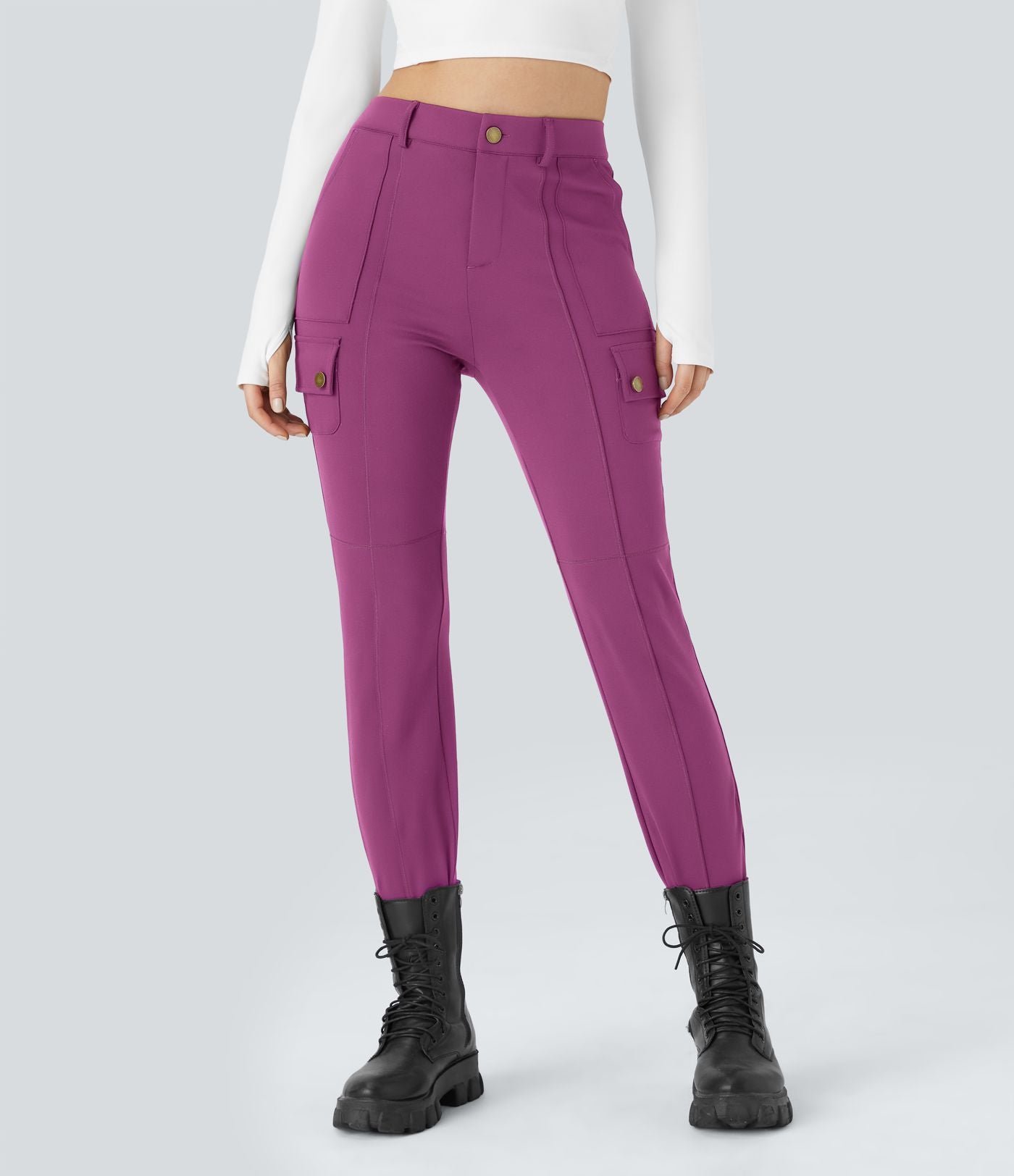 Pantalon cargo ajusté uni taille haute DayStretch avec poches zippées