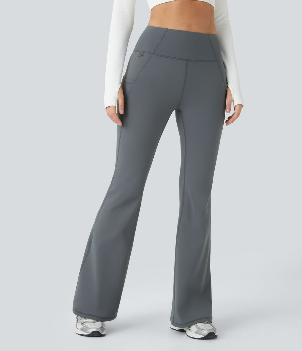 Pantalon de yoga évasé thermique taille haute avec poches latérales