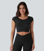 Softlyzero™ Haut de sport de yoga court dos nu avec dentelle contrastée et ourlet croisé-UPF50+