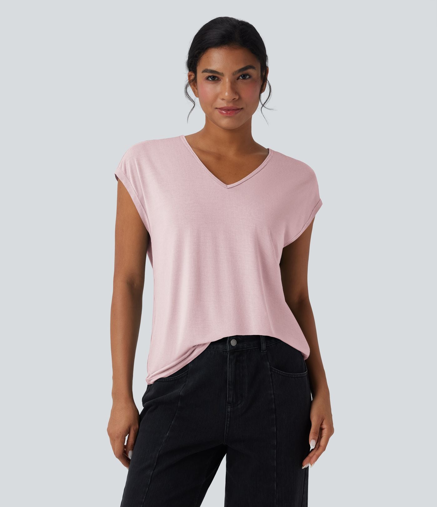 T-shirt casual col V manches courtes