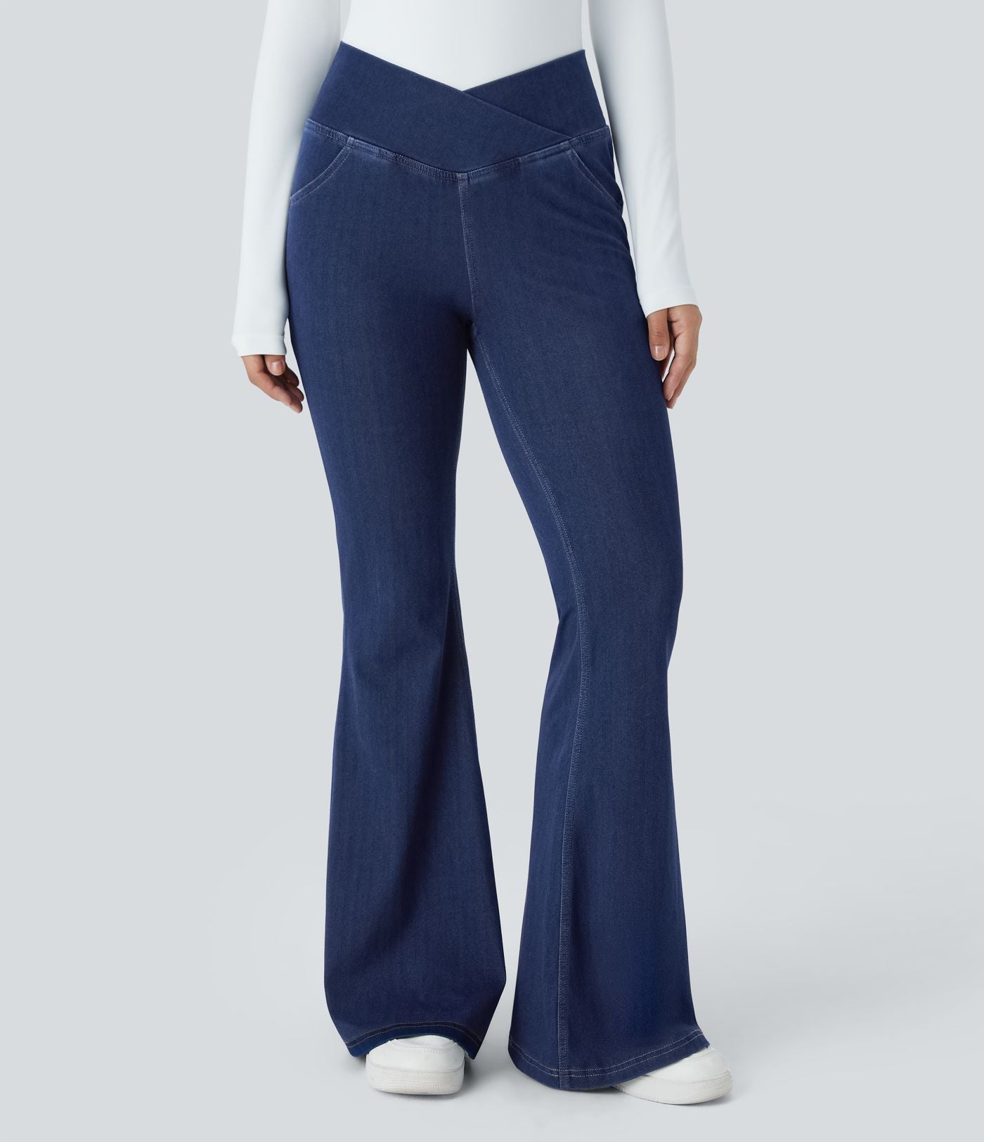 Jean super évasé Halara Flex™ décontracté maille denim extensible délavée effet frais InstantCool taille haute poches croisées