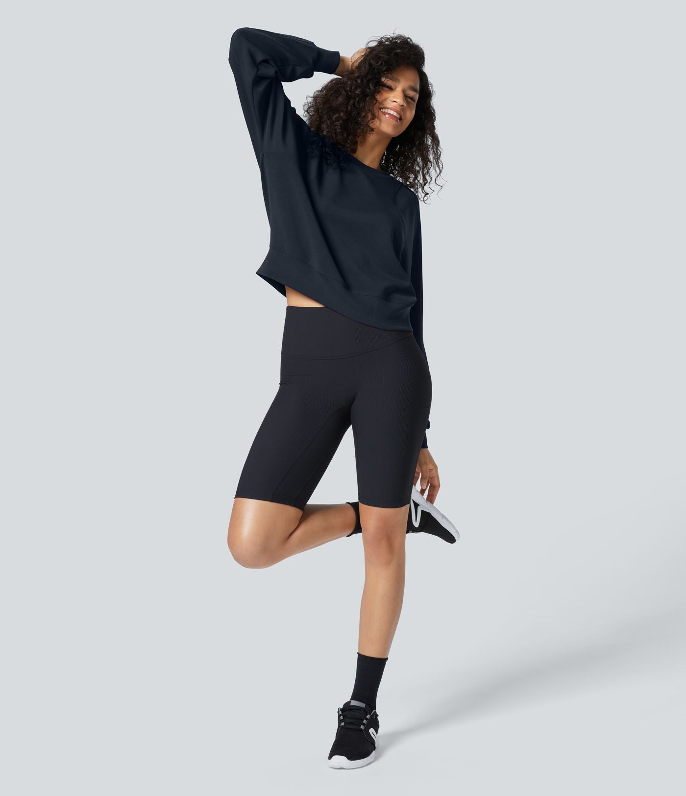 Sweatshirt Casual Solide à Manches Raglan et Col Rond
