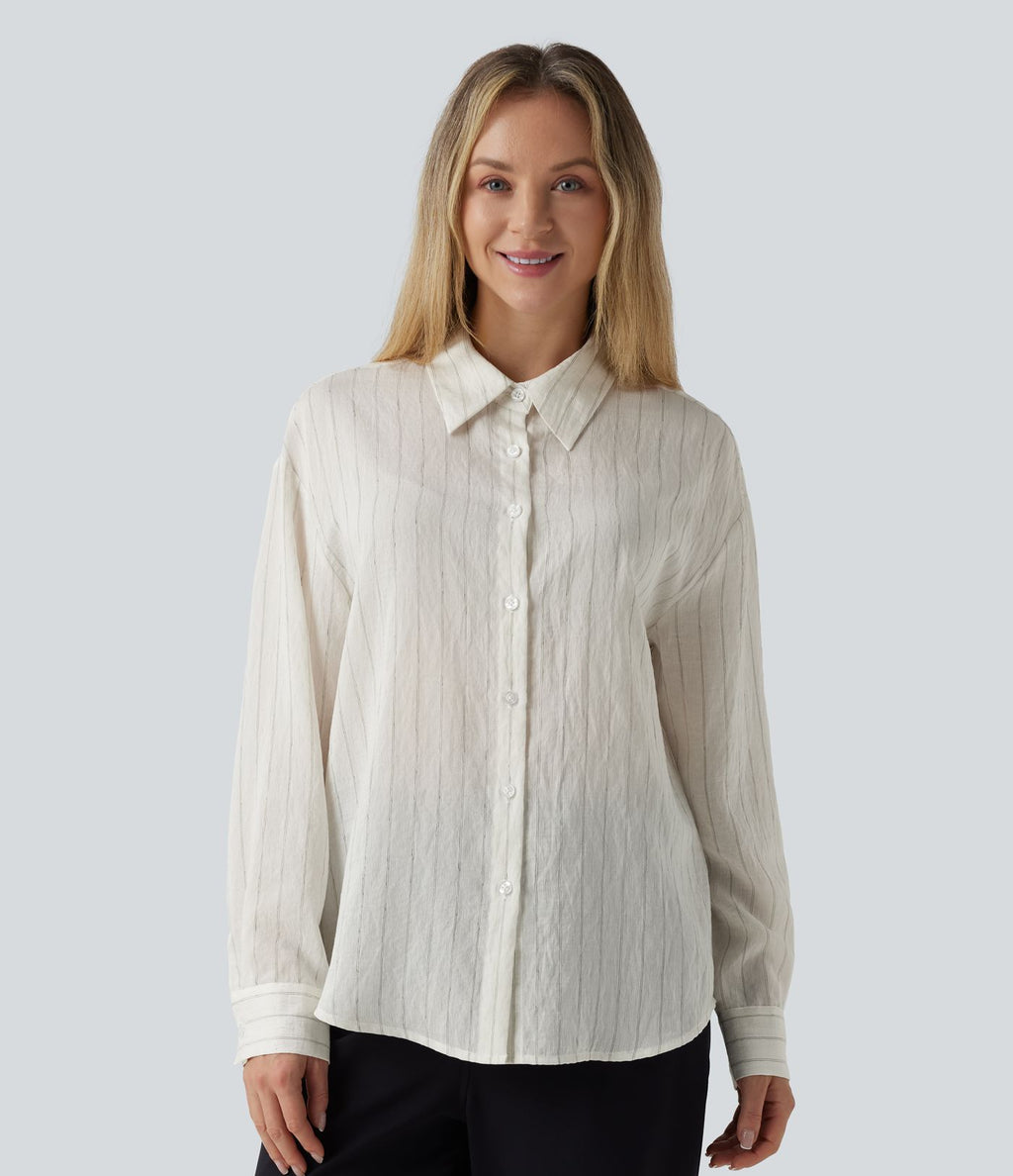 Chemise tailleur à manches longues à rayures mélange lin