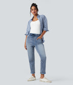 Jean décontracté slim Halara Flex™ taille haute avec cordon de serrage, ourlet retroussé et poches