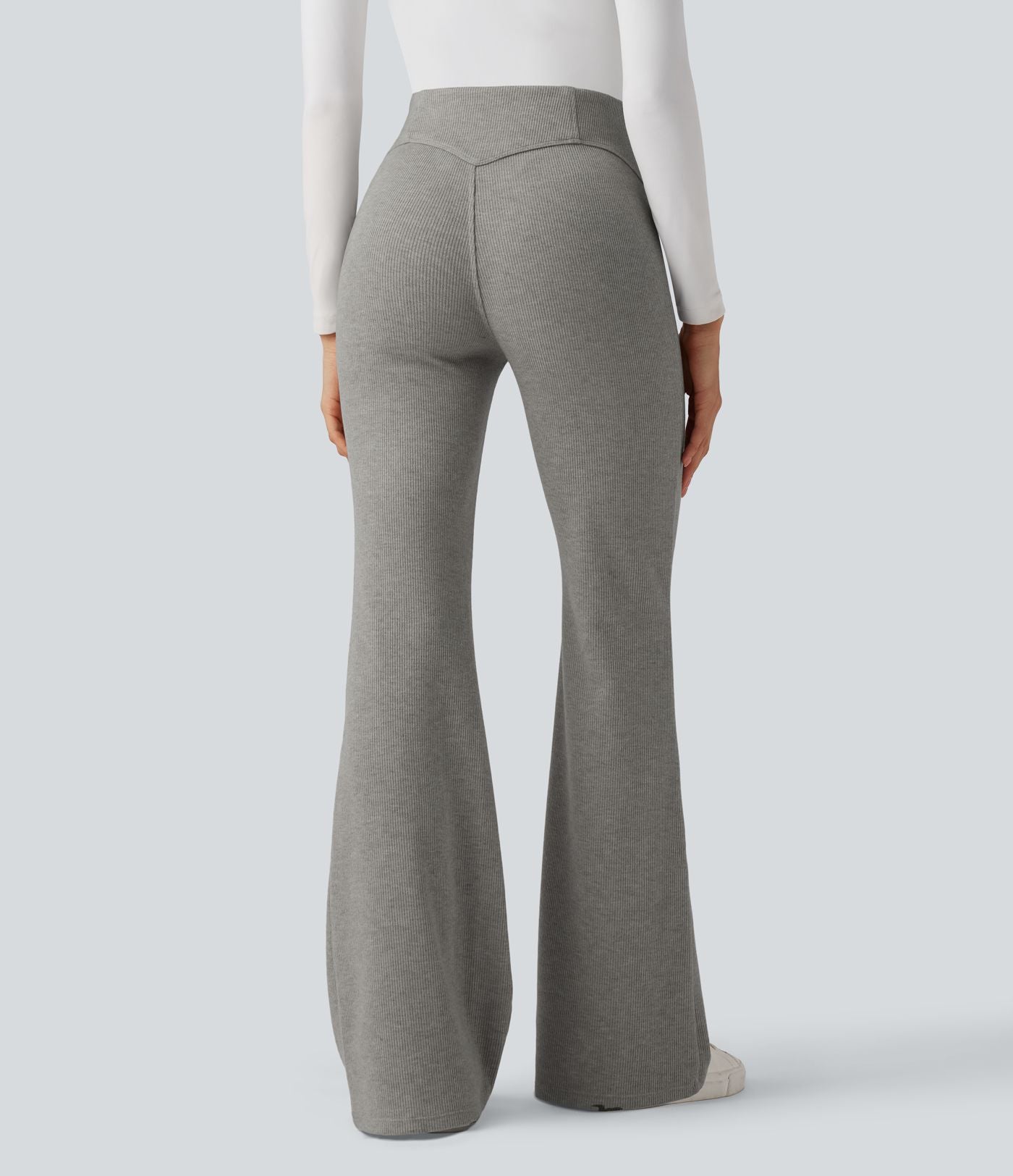 Pantalon  taille haute décontracté évasé côtelé gainant