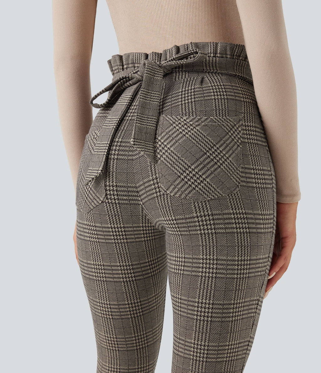 Pantalon tailleur skinny Halara Flex™ paper bag pied-de-poule carreaux taille haute à nœud avec poches