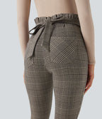 Pantalon tailleur skinny Halara Flex™ paper bag pied-de-poule carreaux taille haute à nœud avec poches