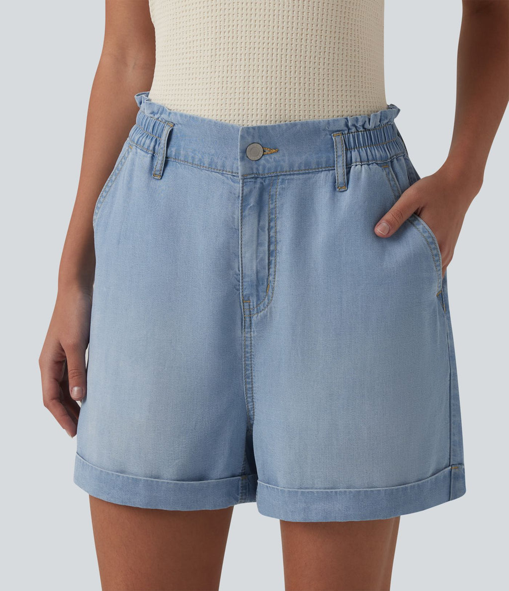 Short en jean décontracté taille haute 7,5 cm avec poches