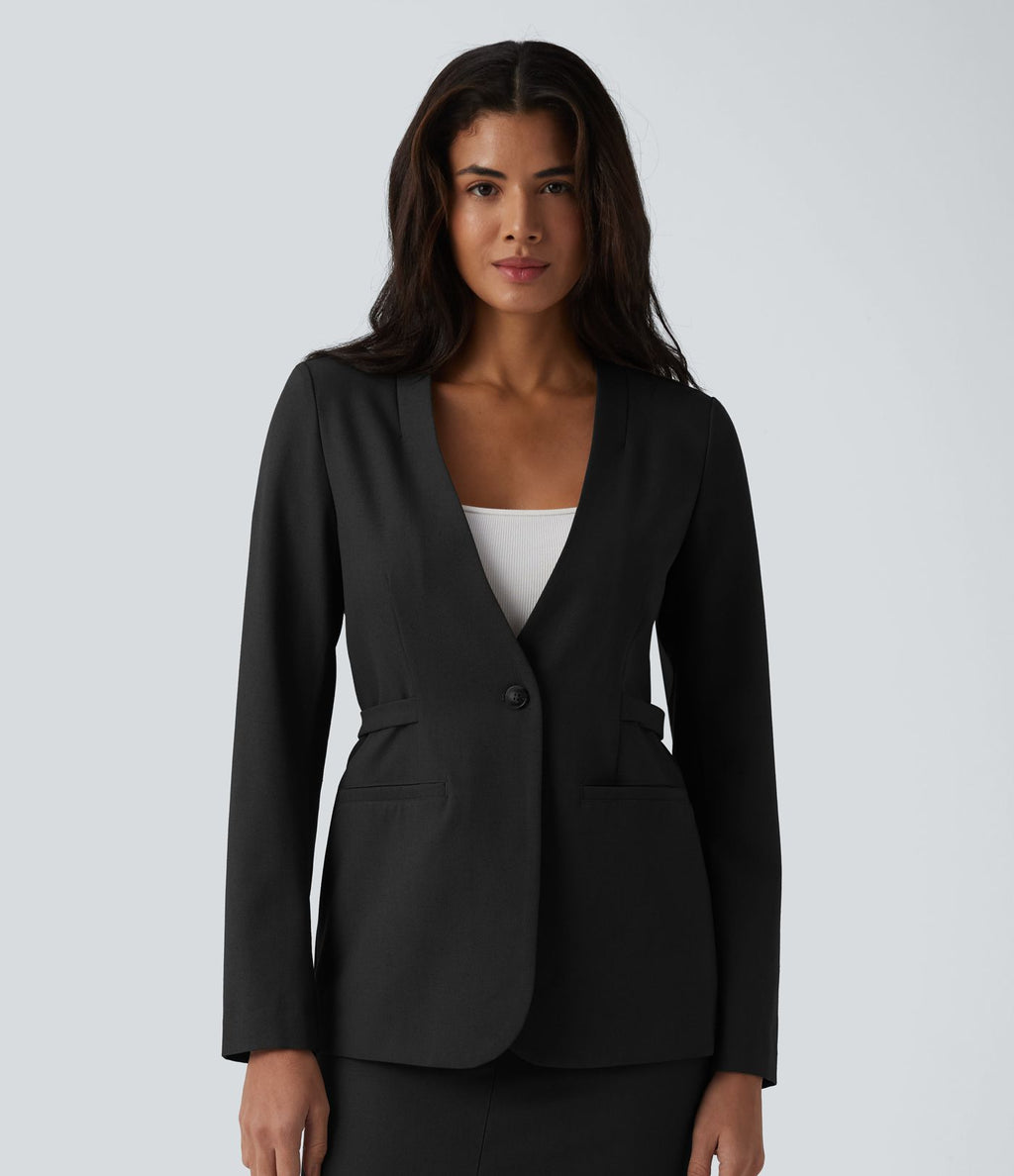 Blazer buerau manches longues en mélange de lin avec poches