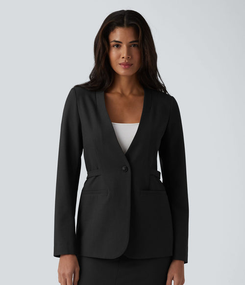 Blazer buerau manches longues en mélange de lin avec poches