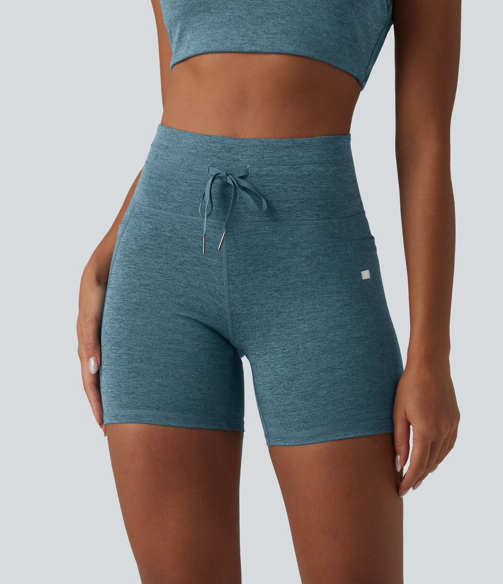Short cycliste de yoga Halara UltraSculpt™ chiné, taille haute, cordon de serrage, séchage rapide, 12,5 cm, avec poches