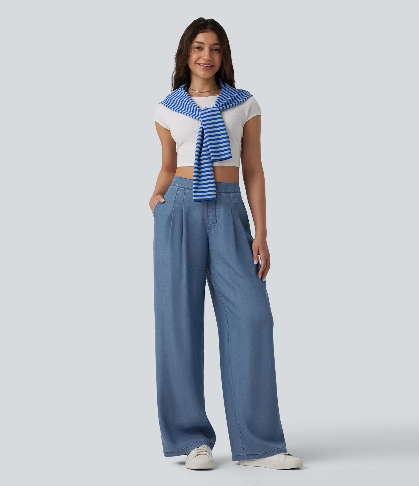 Jean large décontracté taille mi-haute en lyocell avec poches
