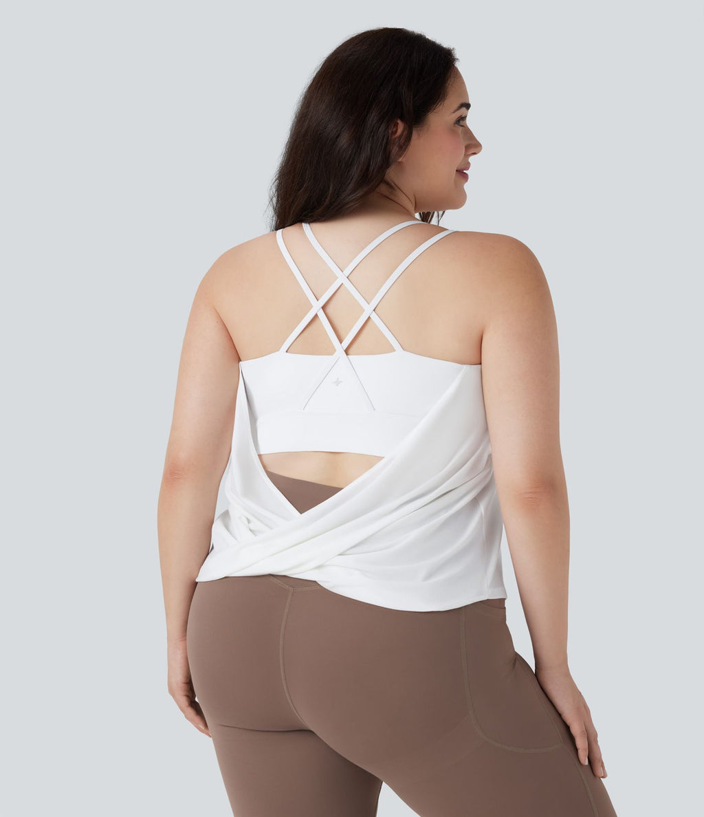 Débardeur yoga grande taille entrecroisé dos nu plissé séchage rapide