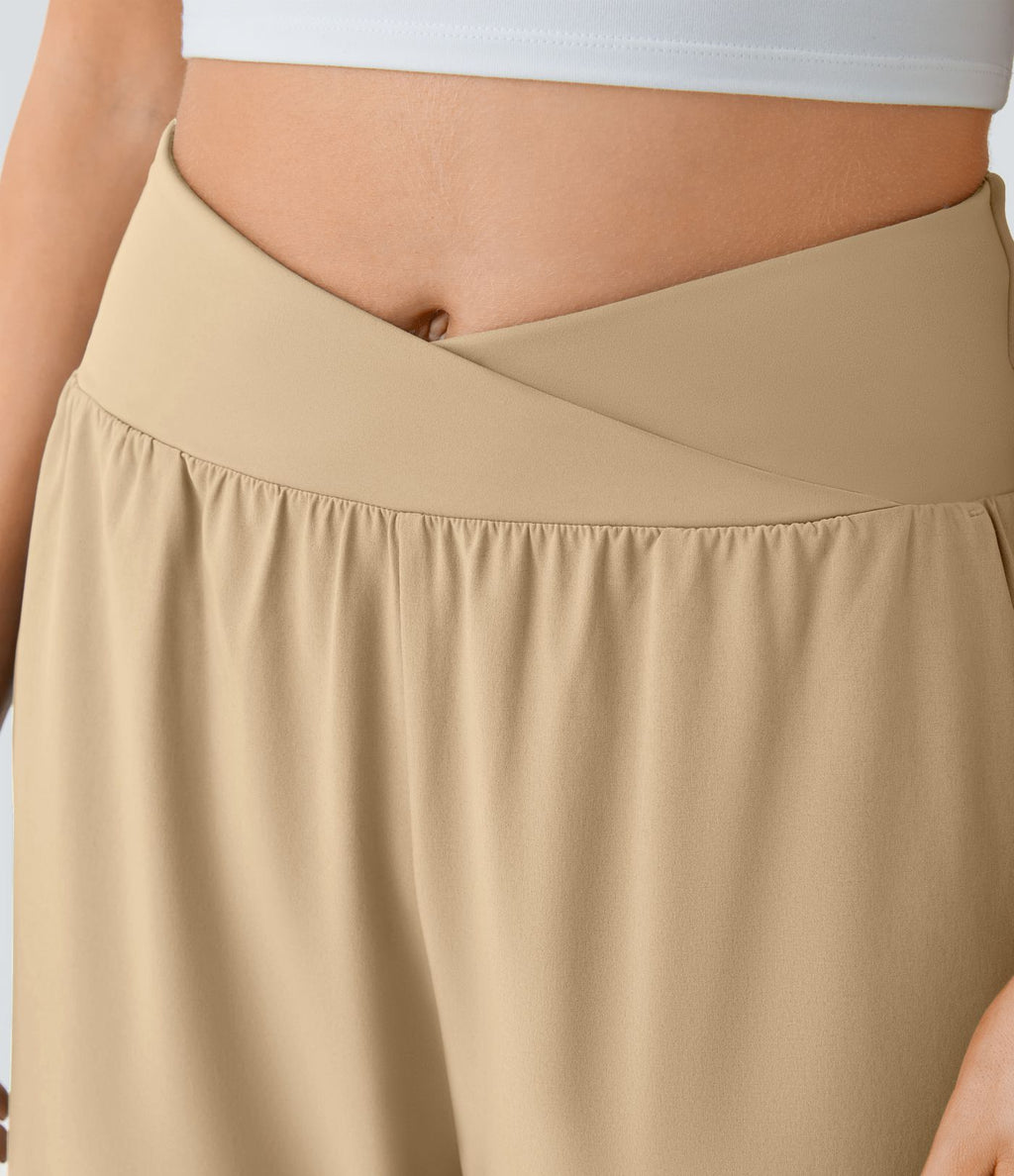Breezeful™ Pantalon Fluide Vacances Séchage Rapide Taille Haute Croisée Poches Latérales Plissées Fente