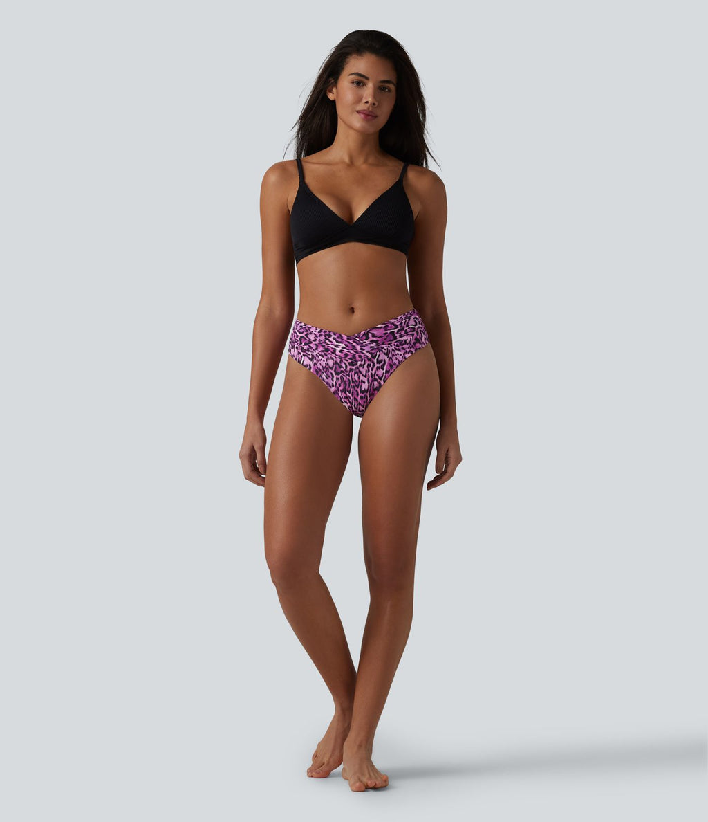 Bas de bikini léopard taille haute croisé