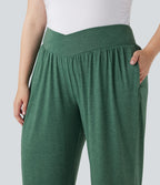 Jogging décontracté grande taille taille haute croisé à cordon avec poches latérales