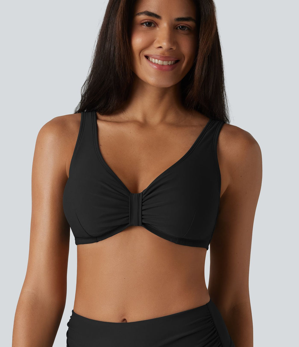 Haut de bikini brillant à col en V, bonnets E-G