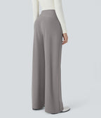 Halara Flex™ Pantalon Tailleur Évasé à Taille Haute Sculptant la Silhouette avec Poches Latérales Micro Waffle