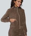 Veste d'intérieur en velours à manches longues avec poches