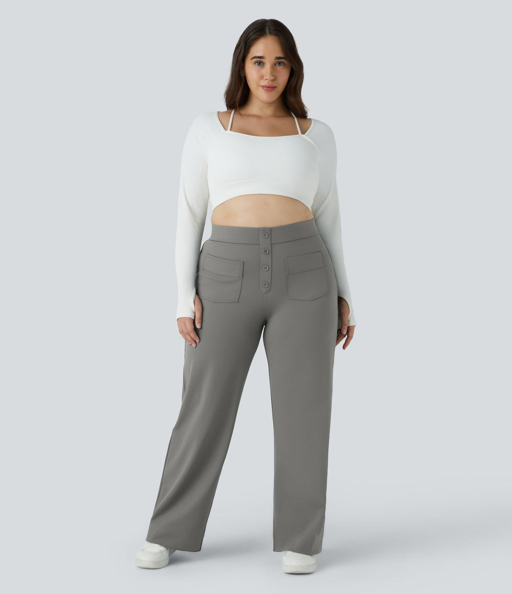 Pantalon coupe droite grande taille taille haute DayStretch avec poches