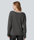 T-shirt rayé col V manches longues